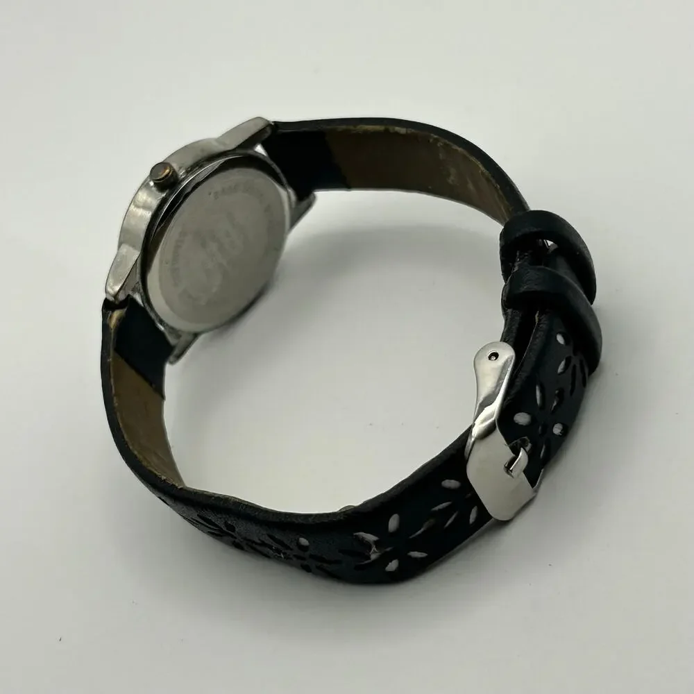 Women’s Mother Pearl Dial Black Leather Women’s Watch Working New Battery